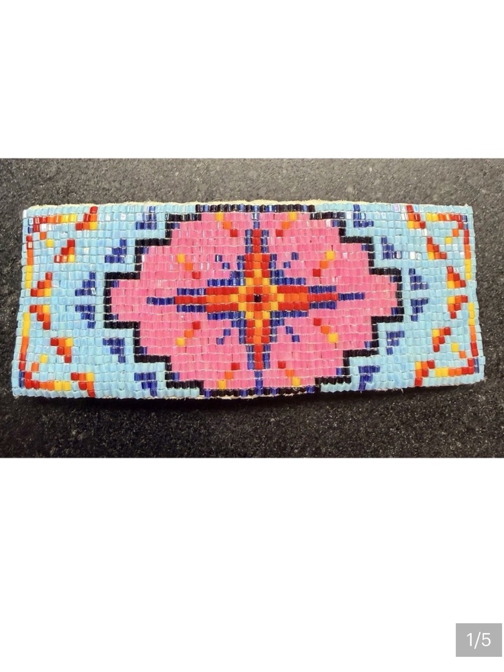 Handmade Native American Beaded HairBarrette 3.5" Pink Star Design